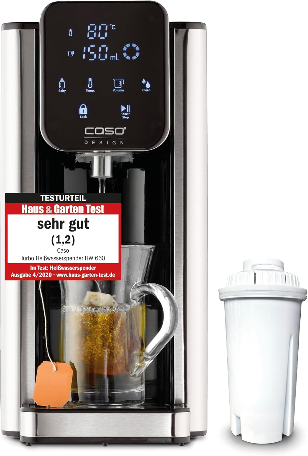 CASO HW 660 Heißwasserspender, 2,7 l, Display, spart bis zu 50% Energie gegenüber Wasserkochern, 8 Mengenausgaben, Wasserspender