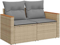vidaXL Gartensofa mit Kissen 2-Sitzer, Sofa, Beige Poly Rattan