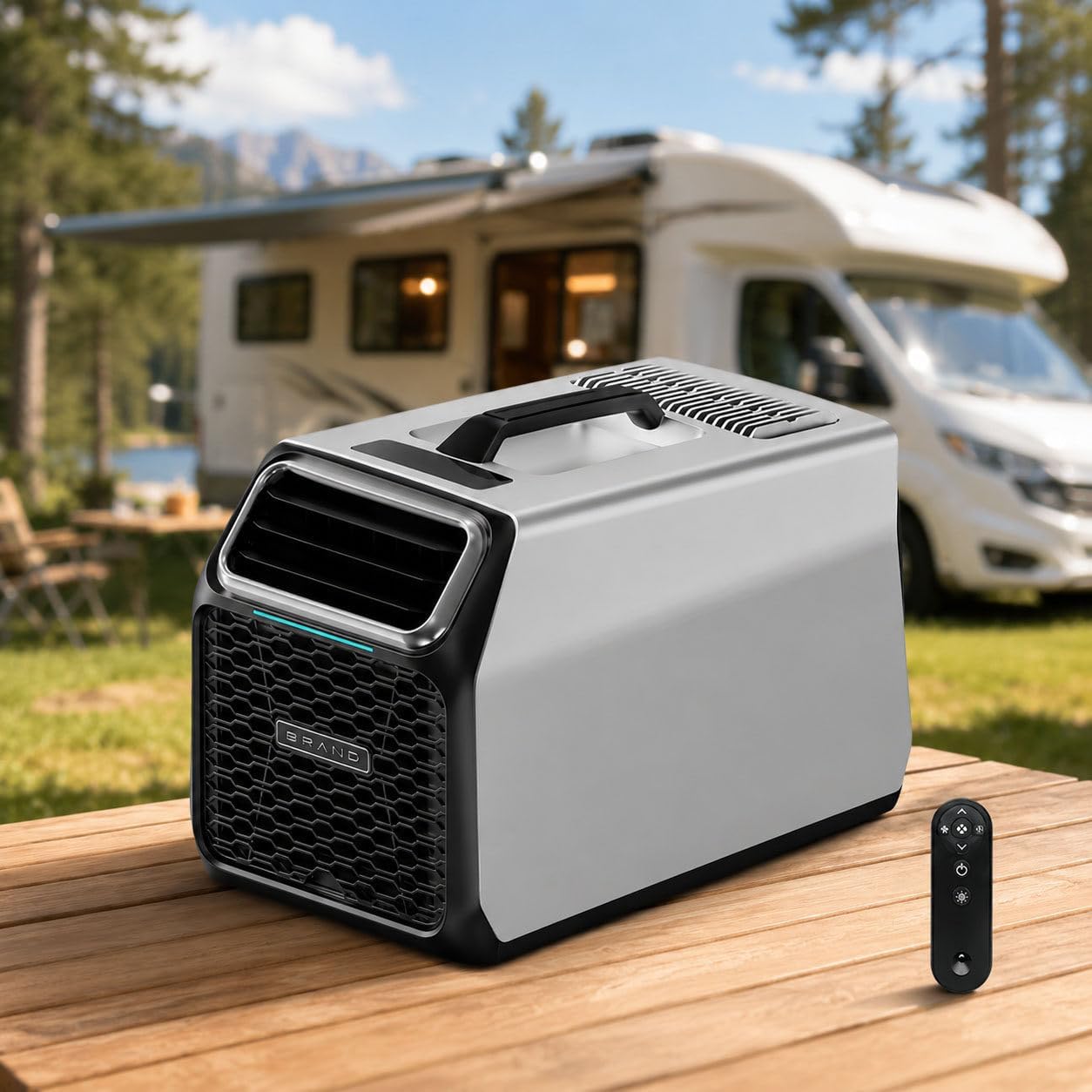 Mobiles klimagerät, 3500 BTU Tragbare Camping-Klimaanlage mit echtem Kompressor, Schlafmodus & Fernbedienung Gray, Timer, Display, Entfeuchtung