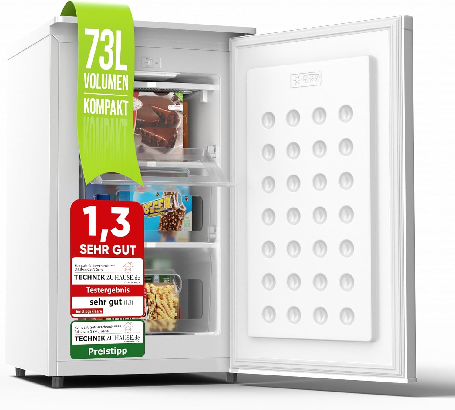 Stillstern Gefrierschrank, Türanschlag r./l. Tiefkühlschrank R600A Weiß, 41 dB, Stauraum, kleine Tiefkühltruhe