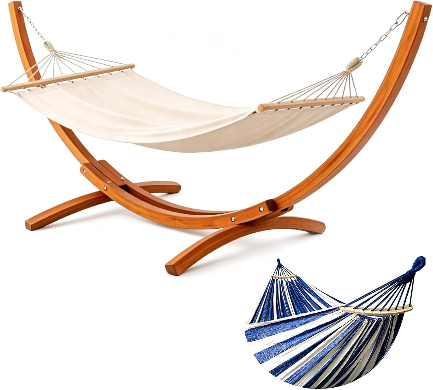 Hängematte mit Gestell, 200 kg, 320 × 120 × 120 cm, Massivkiefernholz, Holzgestell, Höhenverstellbar, massives Kiefernholz