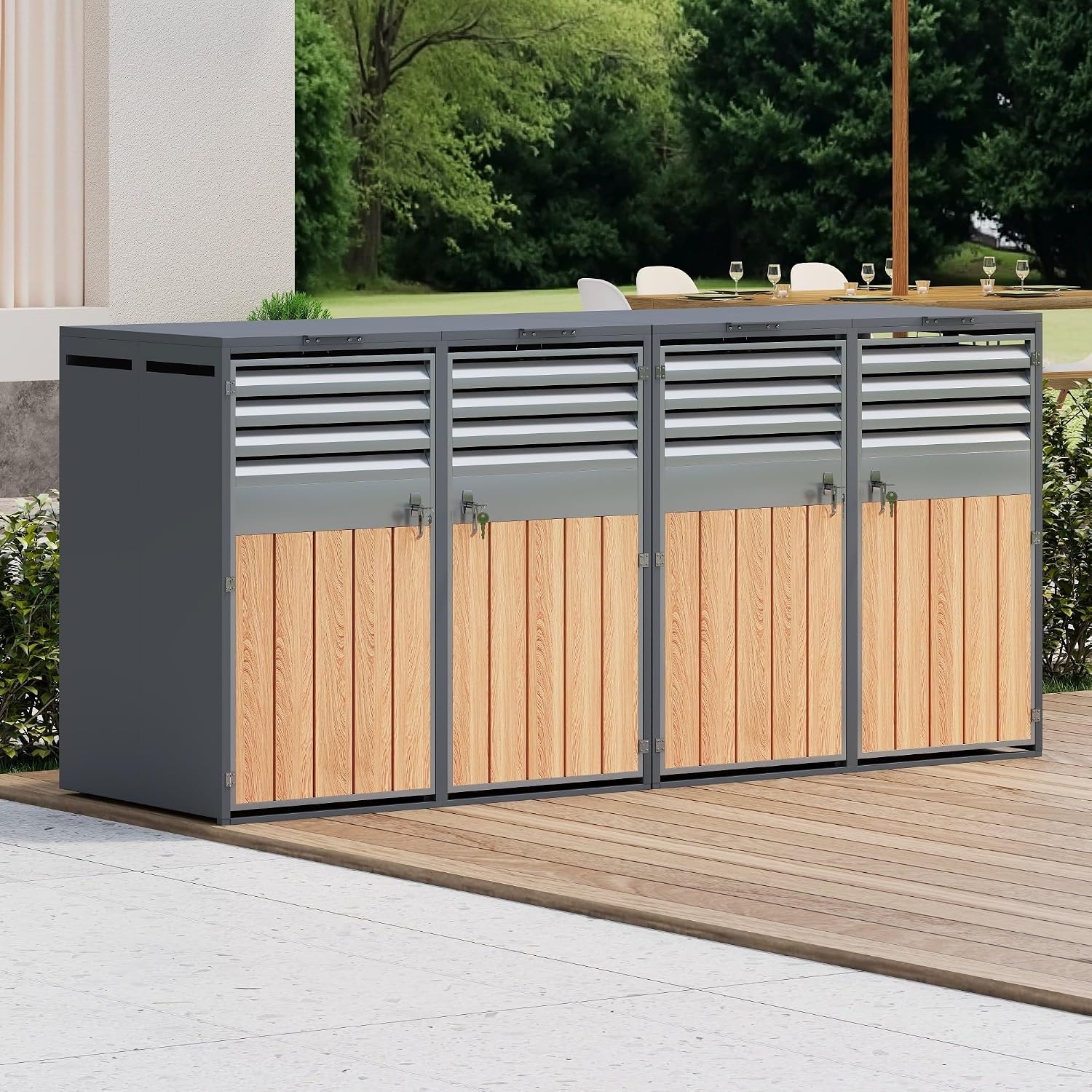 Mülltonnenbox 4Er für 4 Mülltonne Bis 240L mit Klappdeckel Schrank, Stauraum, 4 Bin