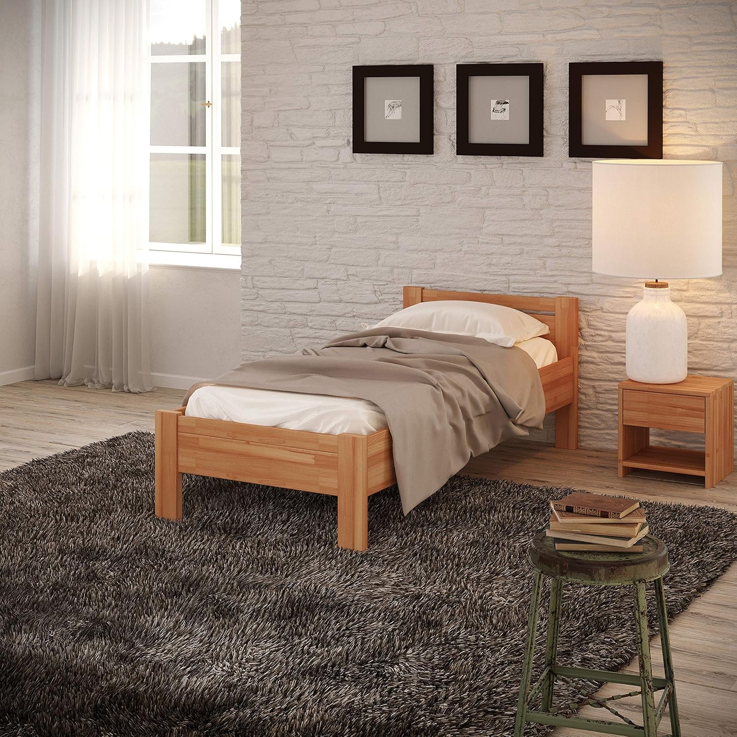 Krok Wood Seniorenbett SiSi aus Massivholz (Buche, 90 × 200 cm + Nachttisch)
