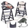 hauck Beta+ Hochstuhl Newborn Set mit Bouncer, Mitwachsender Holz Kinderhochstuhl mit Rollen ab Geburt bis 90 kg, verstellbar