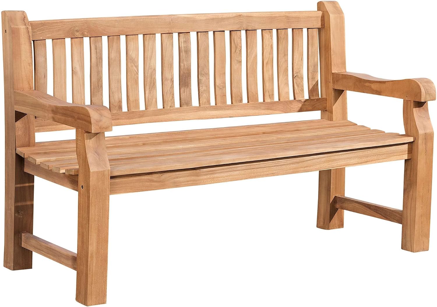 CLP Teakbank Jackson V2 I Wetterfeste Holzbank mit Rückenlehne I Stabile Gartenban, Größe:150 cm, Farbe: Teak, wetterbeständig