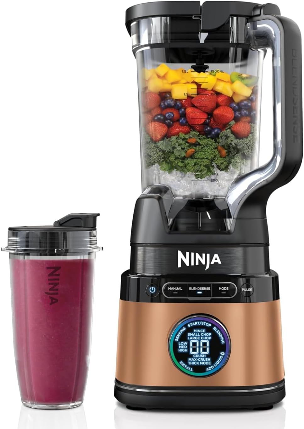 Ninja Detect Power Mixer Pro TB301EUCP, 2-in-1 Standmixer und Single-Serve-Blender, 1.200 W, Automatikprogramme, 680-ml-Becher, Kupfer/Schwarz