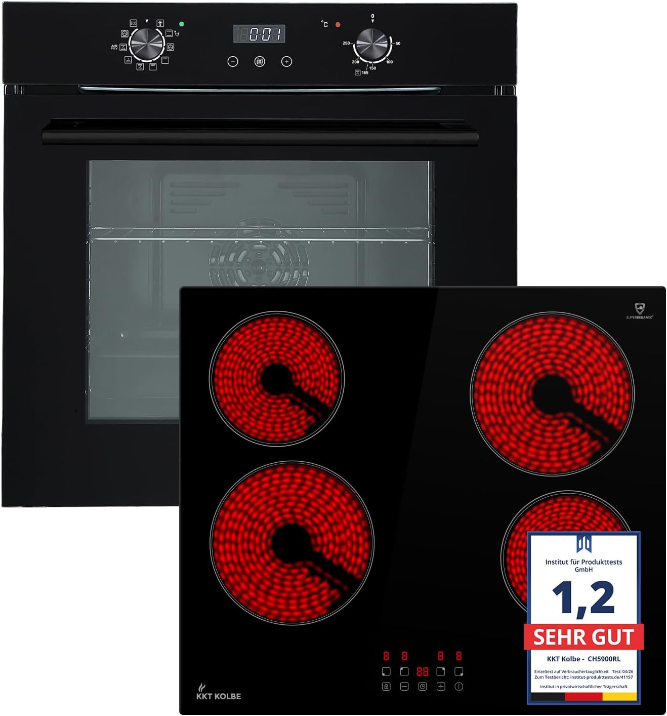 KKT KOLBE Autarkes Herdset Backofen, 60 cm Einbaubackofen BO7005FB, 59 cm Kochfeld CH5900RL, Display, SET7005FBCH5900RL