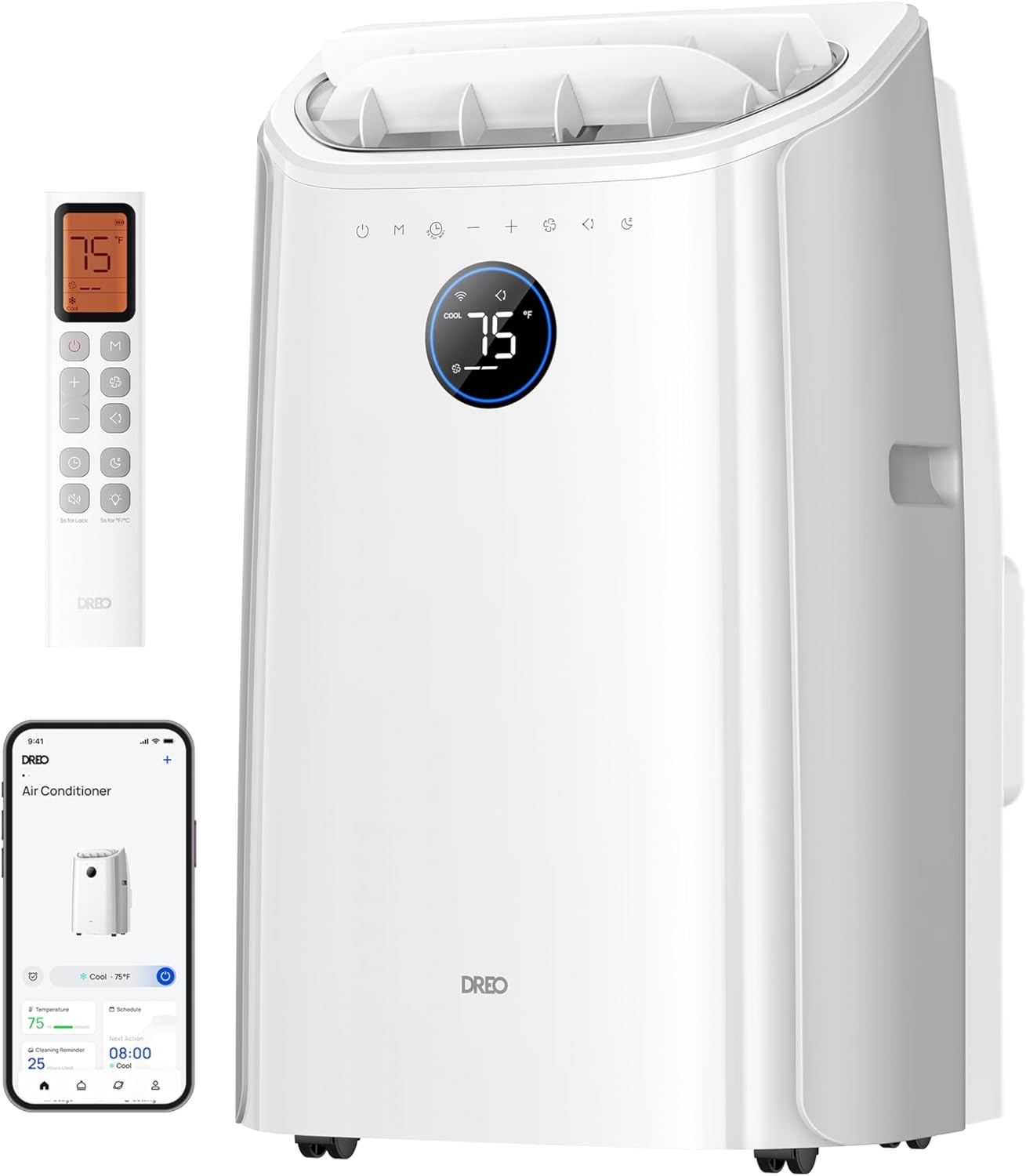 DREO 12000 BTU Mobiles Klimagerät, 3,2 L/h, 12000 BTU, 45 dB, Steuerung per App/Sprachbefehl/Fernbedienung, App-Steuerung, AC516S, Entfeuchten