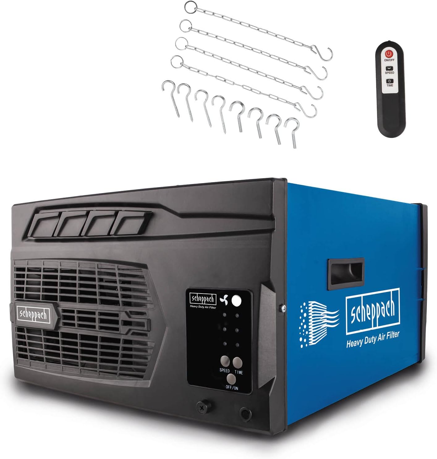 Scheppach Luftreiniger, 50 dB Lautstärke, Fernbedienung & Wandaufhängung, Timer, 740 m³/h Luftfilterleistung, 3 Stufen Filtration bis 1 μm